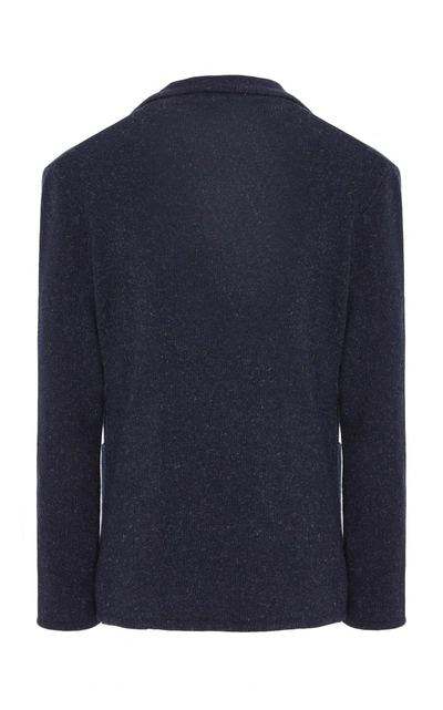 Shop Camoshita Double-breasted Wool-blend Bouclé Jacket In Navy