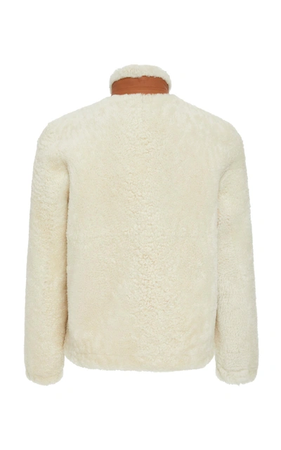 Shop Loewe Leather-trimmed Shearling Jacket In Neutral