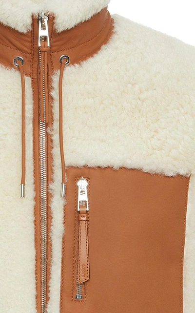 Shop Loewe Leather-trimmed Shearling Jacket In Neutral