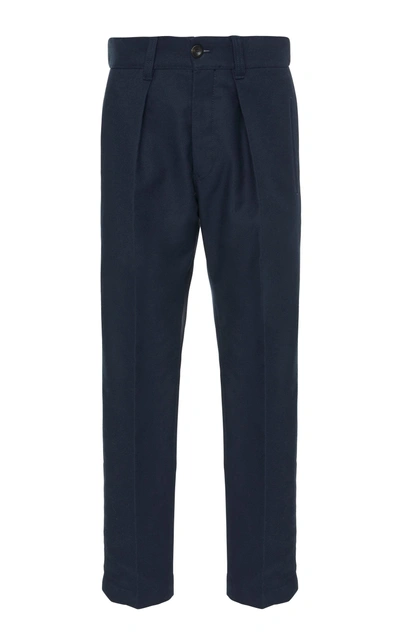 Shop Pt Forward Cropped Pleated Cotton Straight-leg Pants In Navy