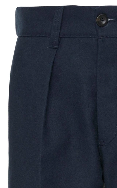 Shop Pt Forward Cropped Pleated Cotton Straight-leg Pants In Navy