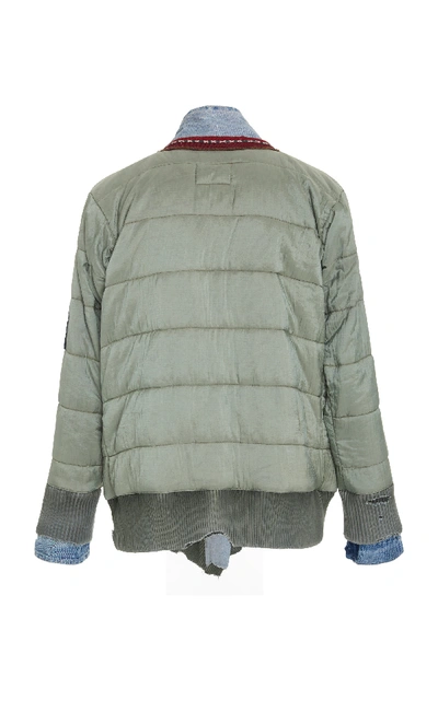 Shop Greg Lauren Patchwork-effect Distressed Quilted-shell And Denim Jacket In Green