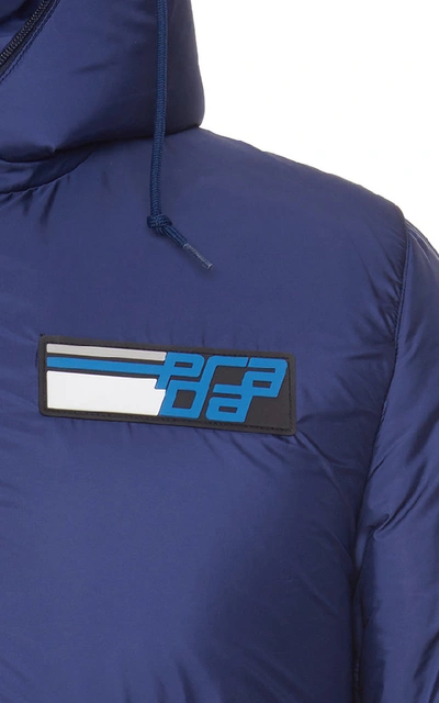Shop Prada Hooded Logo Puffer Jacket In Blue