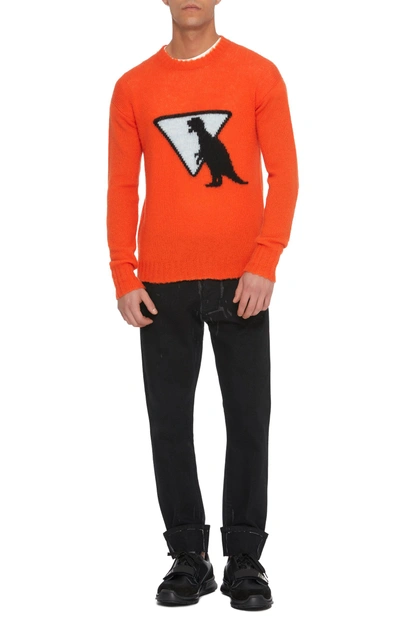 Shop Prada Intarsia-knit Wool Sweater In Orange