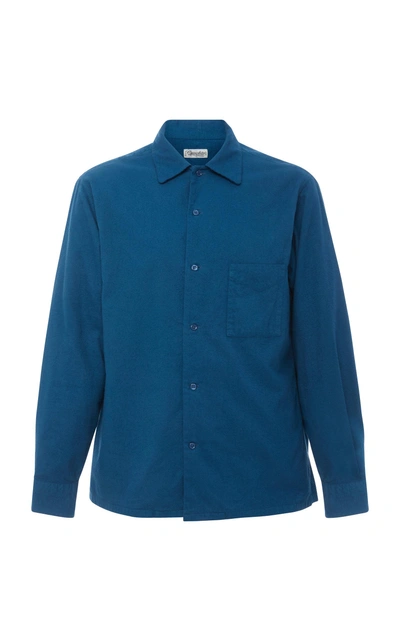 Shop Camoshita Open Collar Button Shirt In Blue