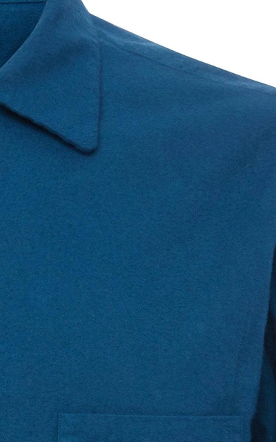 Shop Camoshita Open Collar Button Shirt In Blue