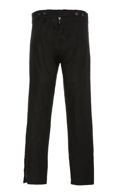 Shop Bode High-waisted Cropped Linen Pants In Blue