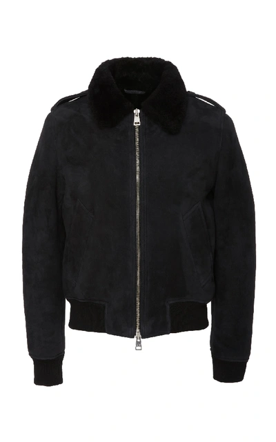 Shop Ami Alexandre Mattiussi Shearling Collar Bomber Jacket In Black
