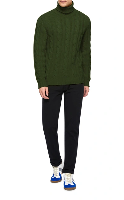 Shop Fioroni Cable-knit Cashmere Turtleneck Sweater In Green