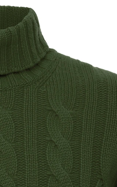 Shop Fioroni Cable-knit Cashmere Turtleneck Sweater In Green