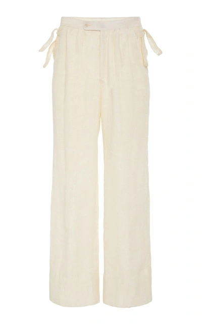 Shop Bode Wide Weave Linen Trouser In White