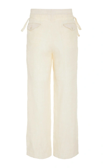 Shop Bode Wide Weave Linen Trouser In White