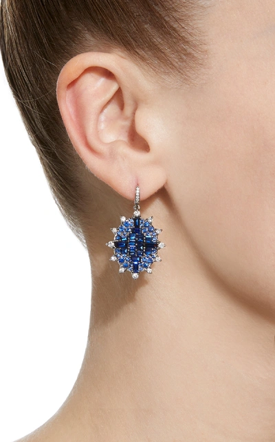 Shop Nam Cho 18k White Gold Sapphire And Diamond Earrings In Blue