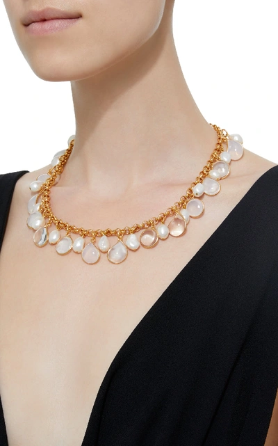 Shop Loulou De La Falaise 24k Gold-plated Stone And Pearl Necklace In White