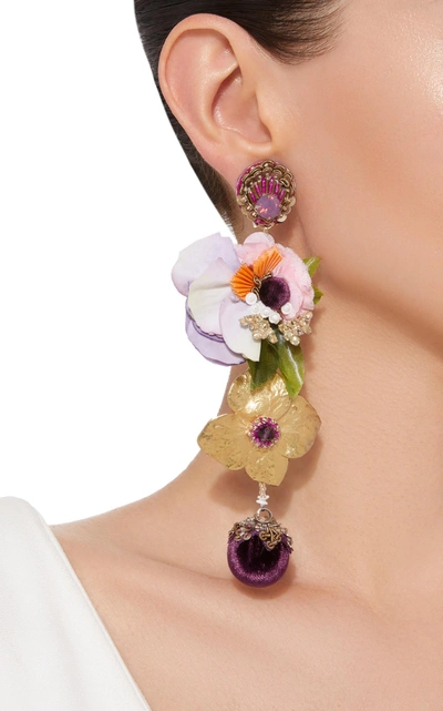 Shop Ranjana Khan Divine Floral Gold-tone Drop Earrings In Multi