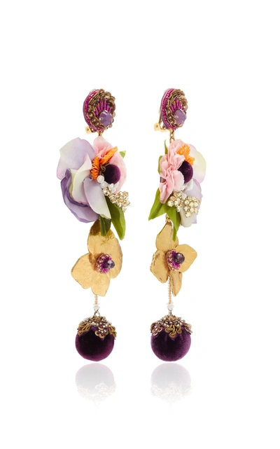Shop Ranjana Khan Divine Floral Gold-tone Drop Earrings In Multi