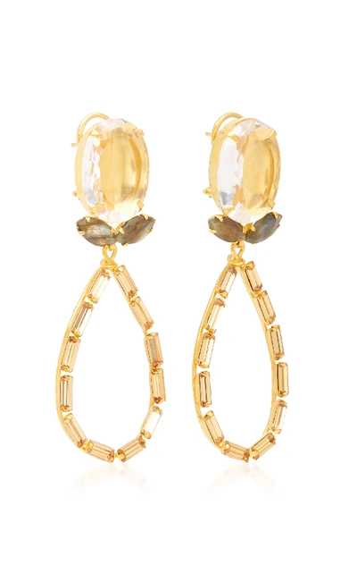 Shop Bounkit Quartz Labradorite And Baguette Teardrop 14k Gold-plated Brass Earrings In Yellow