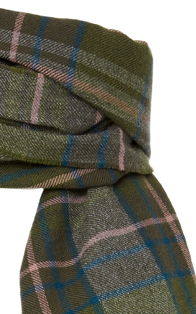 Shop Loewe Checked Cashmere And Wool-blend Scarf In Green