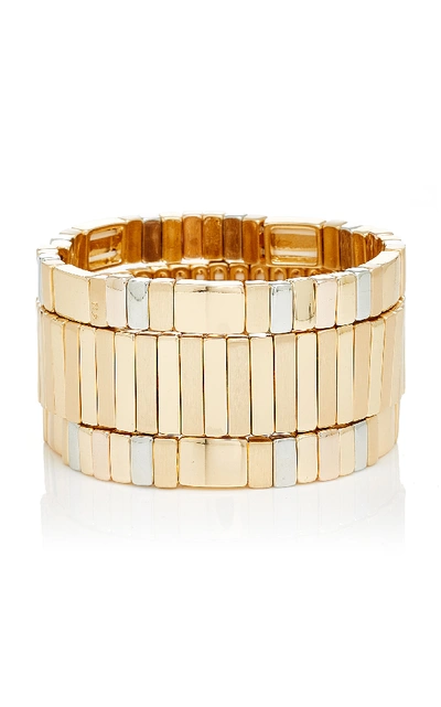 Shop Roxanne Assoulin Set Of Three Gold And Silver-plated Bracelets In Multi