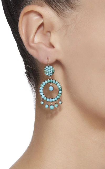 Shop Vela One-of-a-kind Victorian Turquoise Pave Earrings In Blue