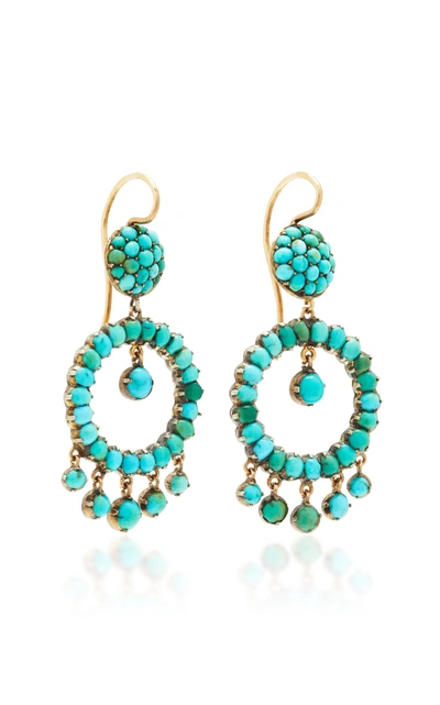 Shop Vela One-of-a-kind Victorian Turquoise Pave Earrings In Blue