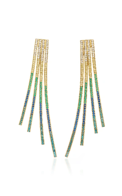 Shop Joanna Laura Constantine Criss-cross Rainbow Gold-plated Brass And Cubic Zirconia Statement Earrings In Blue