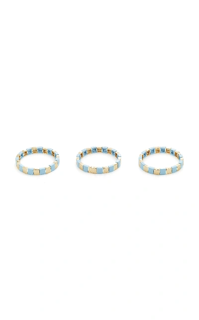 Shop Roxanne Assoulin Set Of Three Gold-tone Bead Bracelet In Blue