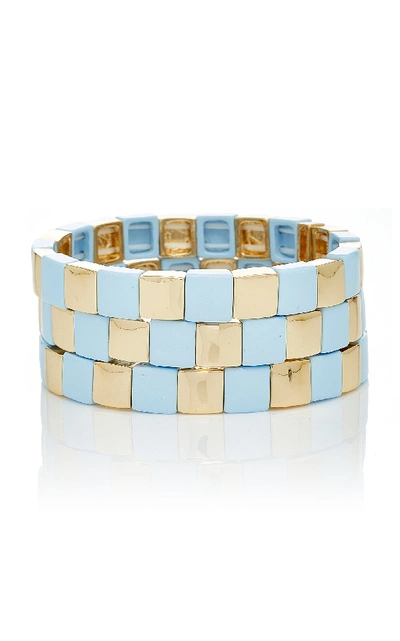 Shop Roxanne Assoulin Set Of Three Gold-tone Bead Bracelet In Blue