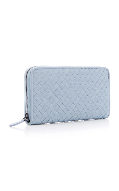 Shop Bottega Veneta Zip Around Leather Wallet In Blue