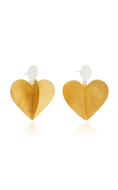 Shop Silhouette Silver And Rhodium-plated Enamel Double Heart Earrings In Gold