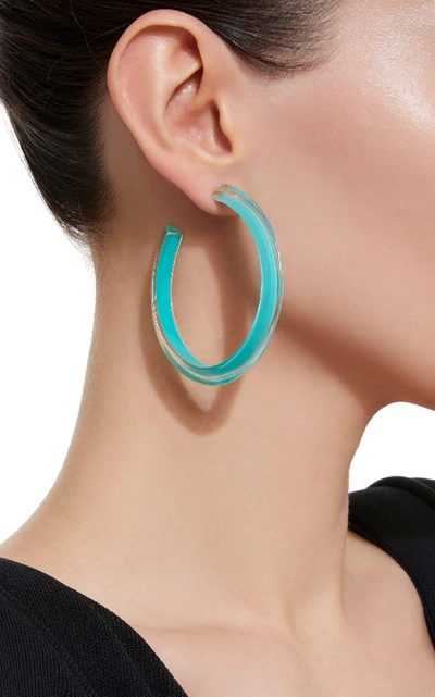 Shop Alison Lou Medium Jelly Lucite Hoop Earrings In Turquoise