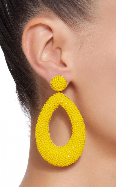 Shop Deepa Gurnani Bead Embellished Teardrop Earrings In Yellow
