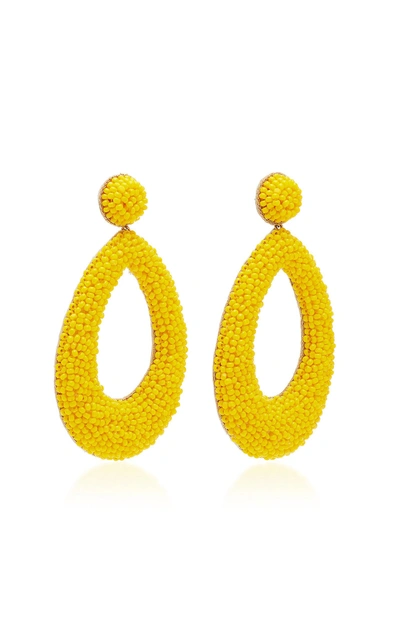 Shop Deepa Gurnani Bead Embellished Teardrop Earrings In Yellow
