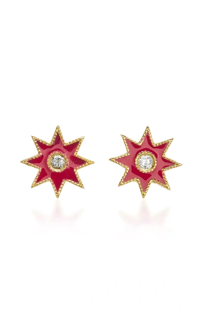 Shop Colette Jewelry Star 18k White Gold Enamel And Diamond Earrings In Pink