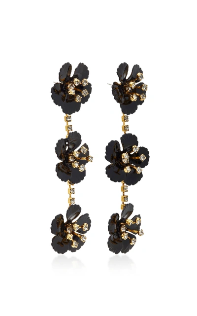 Shop Jennifer Behr Belinda Gold-plated Swarovski Crystal Earrings In Black