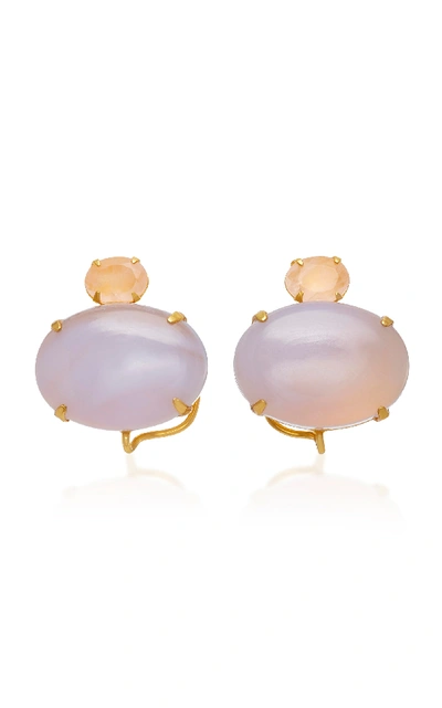 Shop Bounkit 14k Gold-plated Brass Chalcedony Mother Of Pearl Amethyst Lolite Rose Quartz Earrings In Pink