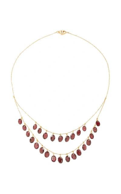 Shop Renee Lewis 18k Gold Garnet Necklace In Brown