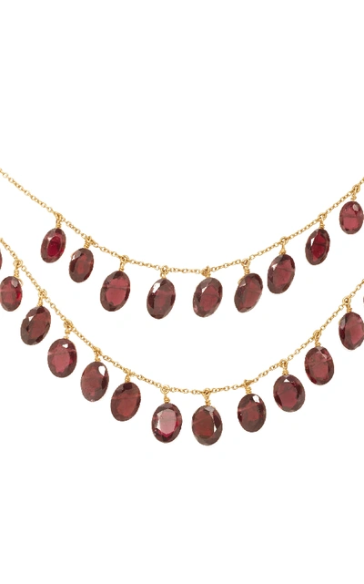 Shop Renee Lewis 18k Gold Garnet Necklace In Brown