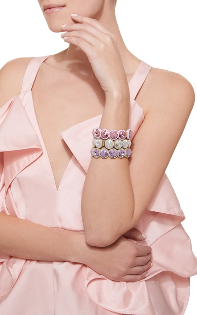 Shop Roxanne Assoulin Set Of Three Enamel And Gold-tone Bracelets In Pink