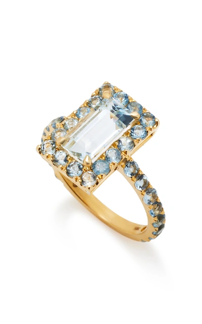 Shop Yi Collection 18k Gold Aquamarine Ring In Blue