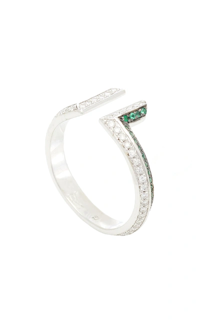 Shop Ralph Masri 18kt White Gold, Damond And Emerald Ring In Green