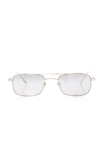 Shop Linda Farrow White Gold Titanium Aviator Sunglasses In Silver