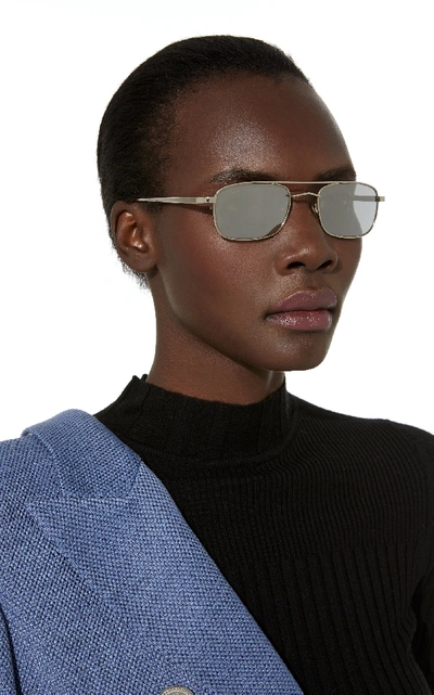 Shop Linda Farrow White Gold Titanium Aviator Sunglasses In Silver