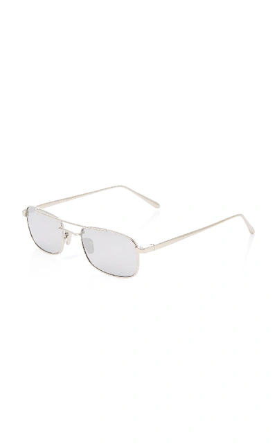 Shop Linda Farrow White Gold Titanium Aviator Sunglasses In Silver