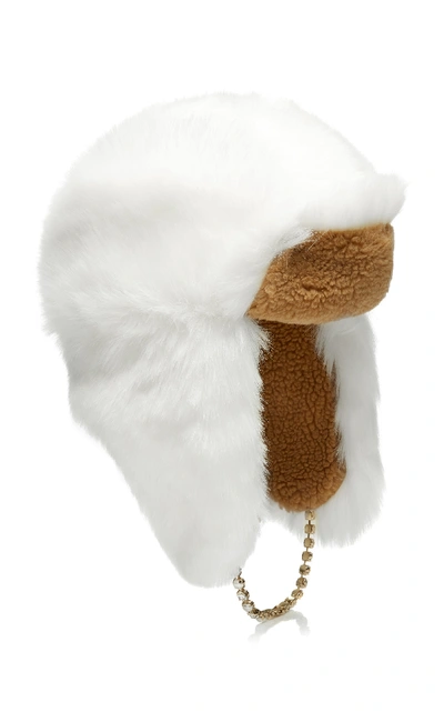 Shop Federica Moretti Ecofur Alaska Crystal-trimmed Hat In Neutral