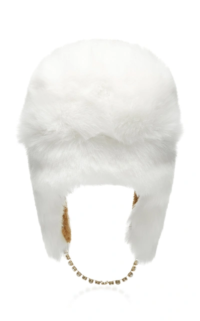 Shop Federica Moretti Ecofur Alaska Crystal-trimmed Hat In Neutral