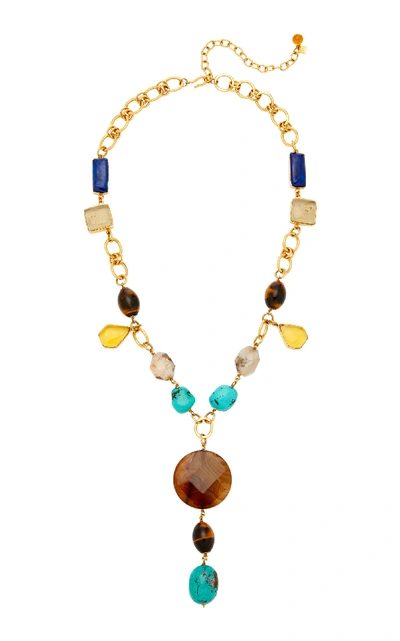 Shop Loulou De La Falaise 24k Gold-plated Multi-stone Necklace In Blue