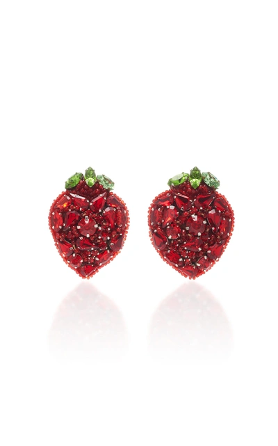 Shop Deepa Gurnani Strawberry Clip Earrings In Red