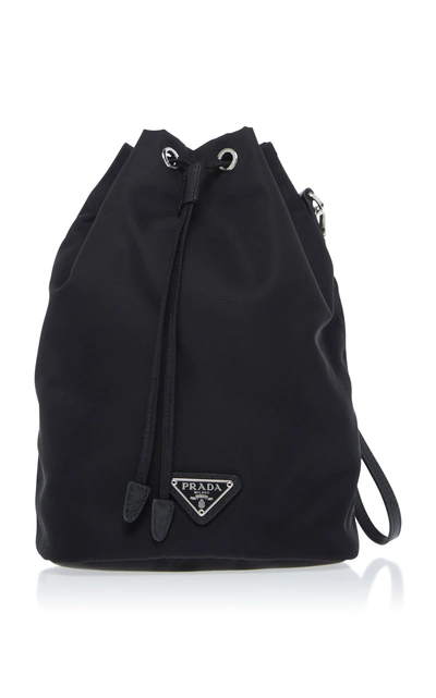 Shop Prada Vela Leather-trimmed Canvas Drawstring Backpack In Black