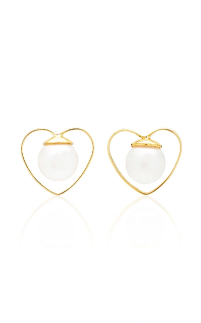 Shop Gigi & Joux Heart Pearl Earrings In Gold